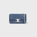 CELINE Chain Shoulder Bag Claude Striped Denim(Denim Blue)
