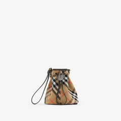 BURBERRY Check Drawstring Pouch | 博柏利 手袋 (Sand)
