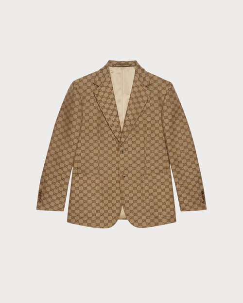 GUCCI Men's GG Linen Blend Canvas Formal Jacket | 古馳 男仕外套 (啡色)