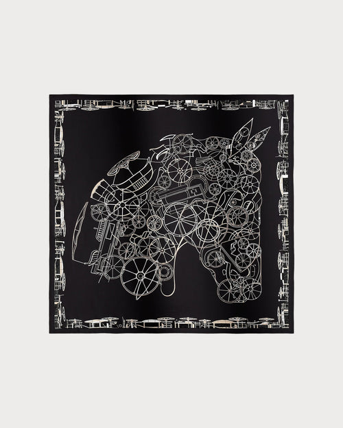 HERMES Complication Equestre Embroidered Scarf 90 | 愛馬仕 頸巾 (黑色)