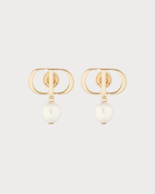 CHRISTIAN DIOR Petit CD Earrings Gold-Finish Metal and White Resin Pearls | Dior Earrings (Gold)