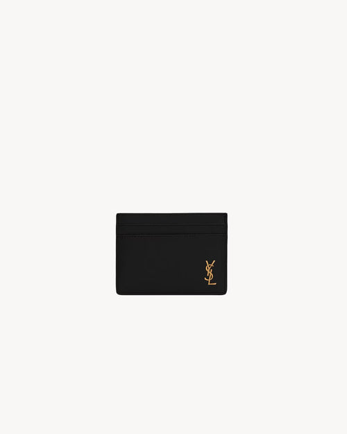 YSL SAINT LAURENT Men's Tiny Cassandre Card Case in Grained Leather | Saint Laurent Men's Card Case (Black)