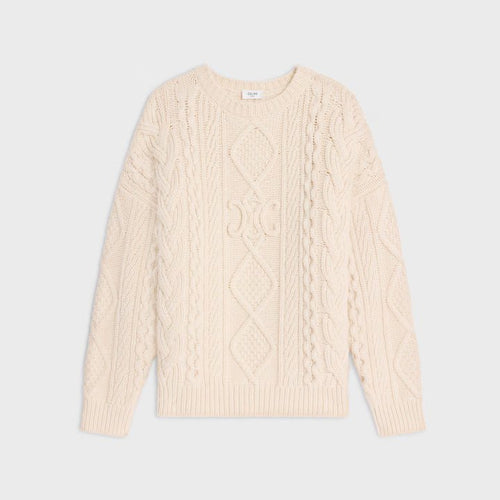 CELINE Crew Neck Sweater in Aran Cashmere and Wool | 賽琳 阿蘭花紋羊絨羊毛圓領毛衣(米白色) - LondonKelly 英國名牌代購