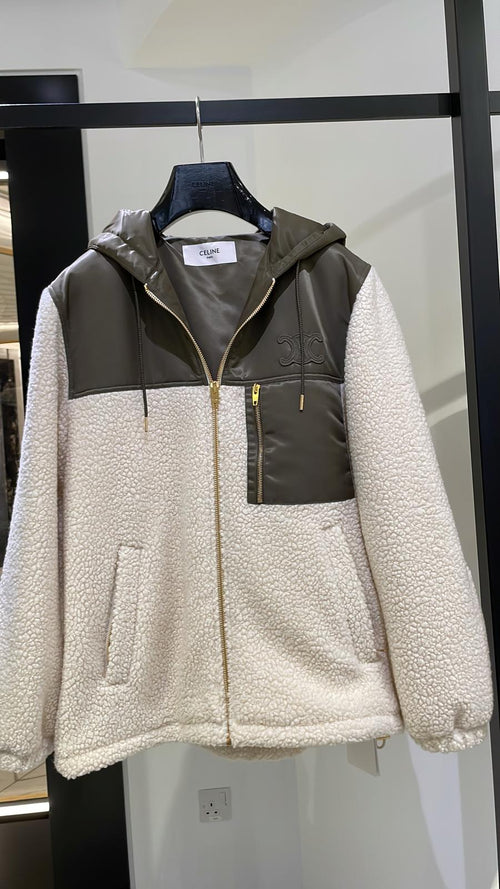 CELINE Fleece Jacket in Fur - Effect Cashmere | 賽琳 毛絨感羊絨外套(米灰色/卡其色) - LondonKelly 英國名牌代購