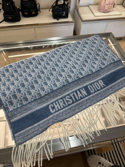 CHRISTIAN DIOR Dior Oblique Cashmere Scarf(Blue) - LONDONKELLY 英國名牌代購