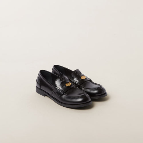 MIU MIU Brushed Leather Penny Loafers | 繆繆 樂福鞋 (黑色)