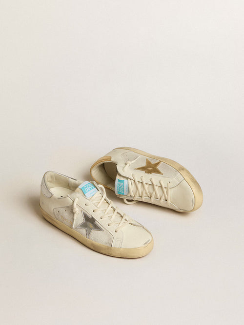 GOLDEN GOOSE Super - Star in white leather and suede with silver and gold leather star | 黃金鵝 Super - Star 白色皮革與麂皮搭配銀色與金色皮革星星(米白色) - LondonKelly 英國名牌代購