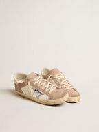 GOLDEN GOOSE Women’s Super - Star sneakers in pink suede with silver metallic leather star | 黃金鵝 女款 Super - Star 粉色麂皮球鞋,搭配銀色金屬皮革星星(粉色與米色) - LondonKelly 英國名牌代購