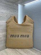 MIU MIU Ivy Raffia - Effect and Linen Bag | 繆繆 草編袋 (啡色) - LondonKelly 英國名牌代購