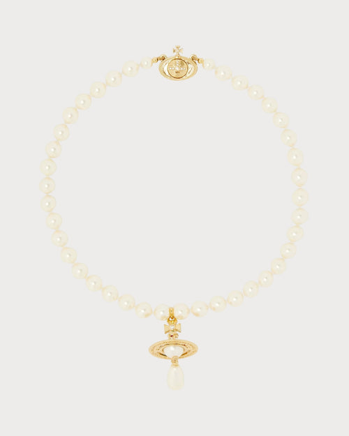 VIVIENNE WESTWOOD Orb Gold - Tone Brass and Faux - Pearl Choker Necklace | 西太后 珍珠頸鏈 (金色) - LondonKelly 英國名牌代購