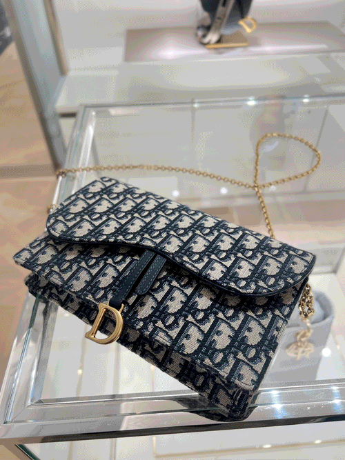 CHRISTIAN DIOR Saddle Pouch | 迪奧 長銀包配鏈帶 (藍色老花)