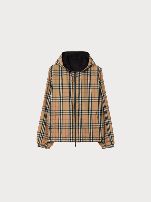BURBERRY (M) Reversible Check Newport Hooded Jacket(Black)