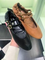 MIU MIU Double-Strap Leather Ballet Flats(2 Colors)