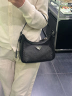 PRADA 1N204X Re-Edition Mesh and Leather Bag(Black)