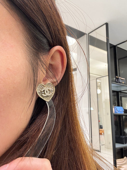 CHANEL Crystal Heart Earrings | Chanel Love Earrings (Gold)