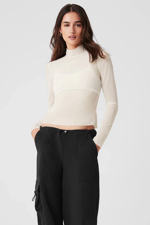 ALO YOGA Mesh Sheer Illusion Mock Neck Long Sleeve | 網眼透膚高領長袖上衣 (多色)
