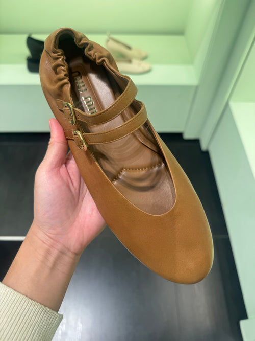 MIU MIU Double-Strap Leather Ballet Flats(2 Colors)