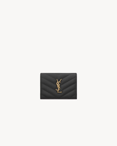 YSL SAINT LAURENT Cassandre Matelassé Flap Card Case in Grain De Poudre Leather | CASSANDRE MATELASSÉ Grain Embossed Leather Flap Card Holder (Black)