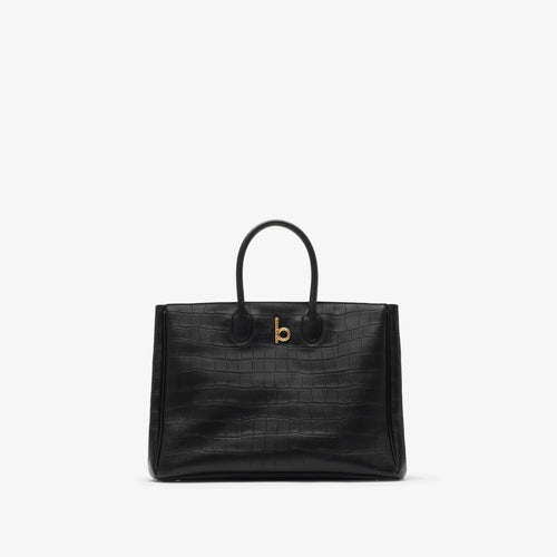 BURBERRY Medium Rocking Horse Tote Croc - Effect Black | 博柏利 鱷魚紋手袋 (中碼/黑色) - LondonKelly 英國名牌代購