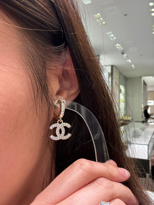 CHANEL CC Crystal Loop Earrings(Light Gold) - LONDONKELLY 英國名牌代購