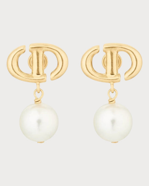 CHRISTIAN DIOR CD Navy Earrings | 迪奧 耳環 (金色) - LONDONKELLY 英國名牌代購