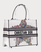 CHRISTIAN DIOR Dior Lucky Dior Book Tote Oblique Embroidery Canvas(Medium/White) - LONDONKELLY 英國名牌代購