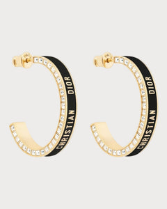 CHRISTIAN DIOR Large Dior Night Code Hoop Earrings Gold - Finish Metal, White Crystals | 迪奧 耳環 (多色) - LONDONKELLY 英國名牌代購