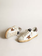 GOLDEN GOOSE Super - Star with a tan star and pink glitter heel tab | 金鵝 Super - Star 棕色星星搭配粉紅亮片後跟（白色） - LondonKelly 英國名牌代購