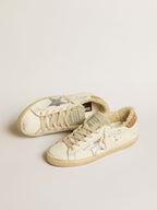 GOLDEN GOOSE Super - Star with silver leather star and crocodile - print leather heel tab | 黃金鵝 Super - Star 搭配銀色皮革星星與鱷魚紋皮革後跟標籤（白色） - LondonKelly 英國名牌代購