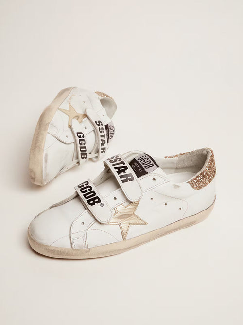 GOLDEN GOOSE Women's Old School with gold star in laminated leather | 黃金鵝 女款 Old School 搭配鍍膜皮革金色星星（白色） - LondonKelly 英國名牌代購