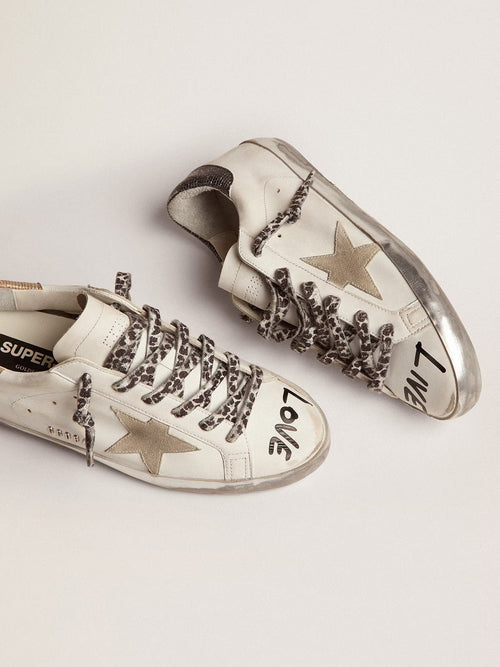 GOLDEN GOOSE Women's Super - Star in white leather with gray suede star | 金鵝 女款 Super - Star 白色皮革搭配灰色麂皮星星（白色） - LondonKelly 英國名牌代購