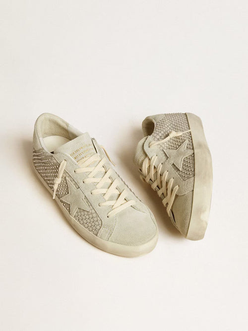 GOLDEN GOOSE Women’s Super - Star with gray suede star and Swarovski crystal mesh | 黃金鵝 女款 Super - Star 搭配灰色麂皮星星與施華洛世奇水晶網布（灰色） - LondonKelly 英國名牌代購