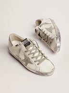 GOLDEN GOOSE Women's Super - Star with silver sparkle foxing and metal stud lettering | 黃金鵝 女款 Super - Star 搭配銀色閃亮鞋邊與金屬鉚釘字母（白色） - LondonKelly 英國名牌代購