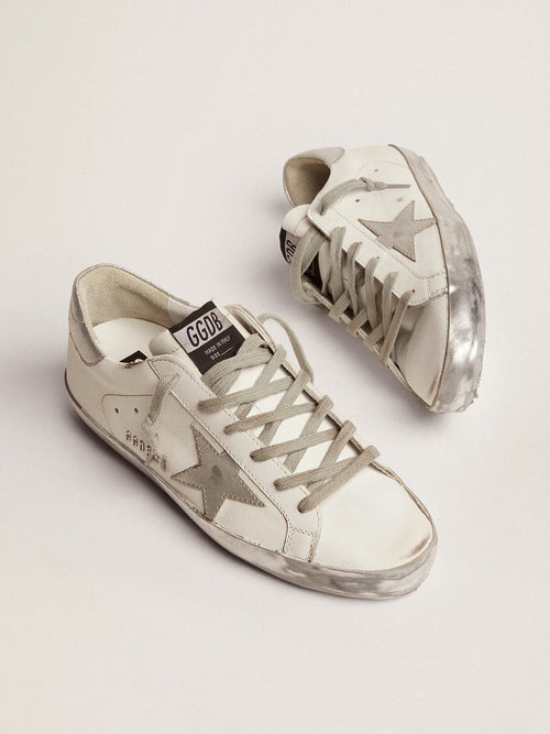 GOLDEN GOOSE Women's Super - Star with silver sparkle foxing and metal stud lettering | 黃金鵝 女款 Super - Star 搭配銀色閃亮鞋邊與金屬鉚釘字母（白色） - LondonKelly 英國名牌代購