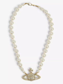 VIVIENNE WESTWOOD Bas Relief Silver - Tone Brass, Pearl and Swarovski Crystal Necklace | 西太后 珍珠頸鏈 (多色) - LondonKelly 英國名牌代購