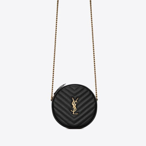 YSL SAINT LAURENT Vinyle Round Camera Bag | 聖羅蘭 手袋 (Black)